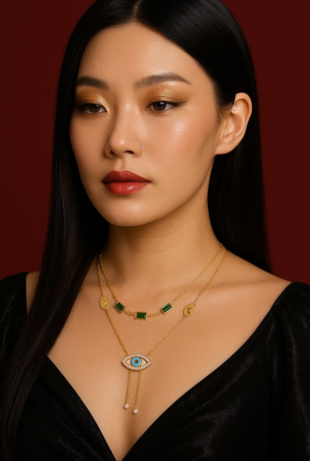 Evil Drop Green Studs Anti Tarnish Necklace