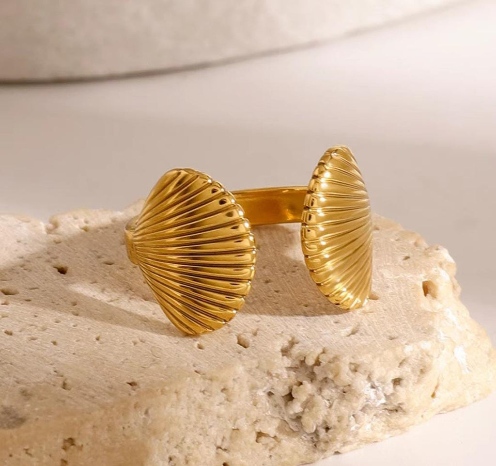 Shell Engraved Anti Tarnish Adjustable Ring