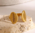Shell Engraved Anti Tarnish Adjustable Ring