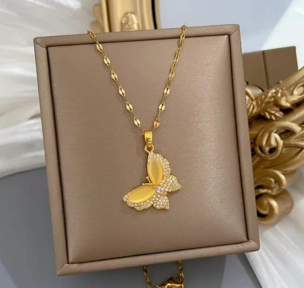 Elegant Slight Drop Butterfly Anti Tarnish Necklace