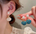 Pearl Shell Drop Korean Earings (Royal Blue)