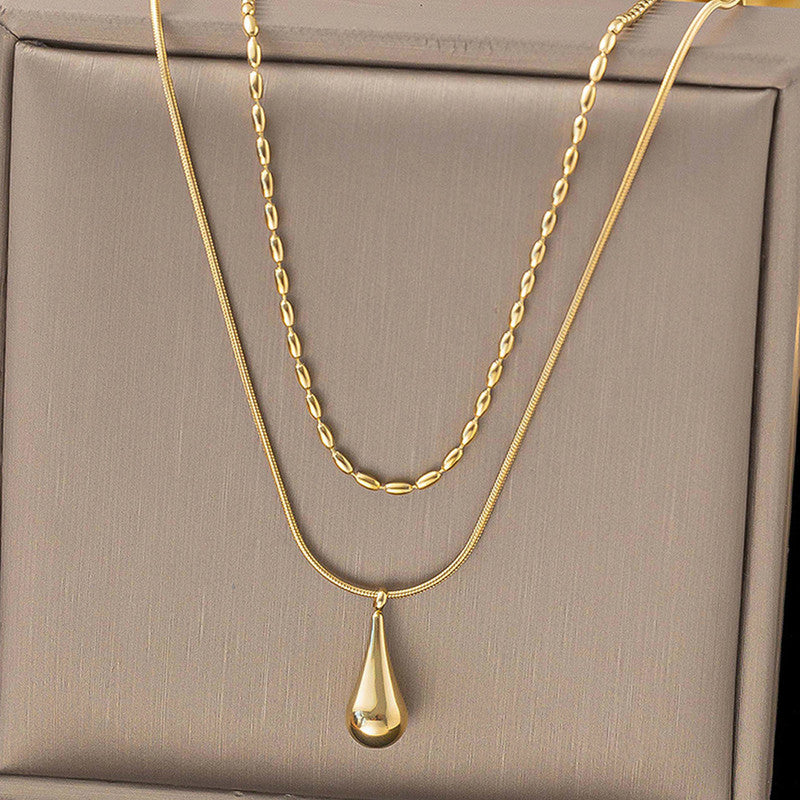 Minimalistic Teardrop Layered Anti Tarnish Necklace