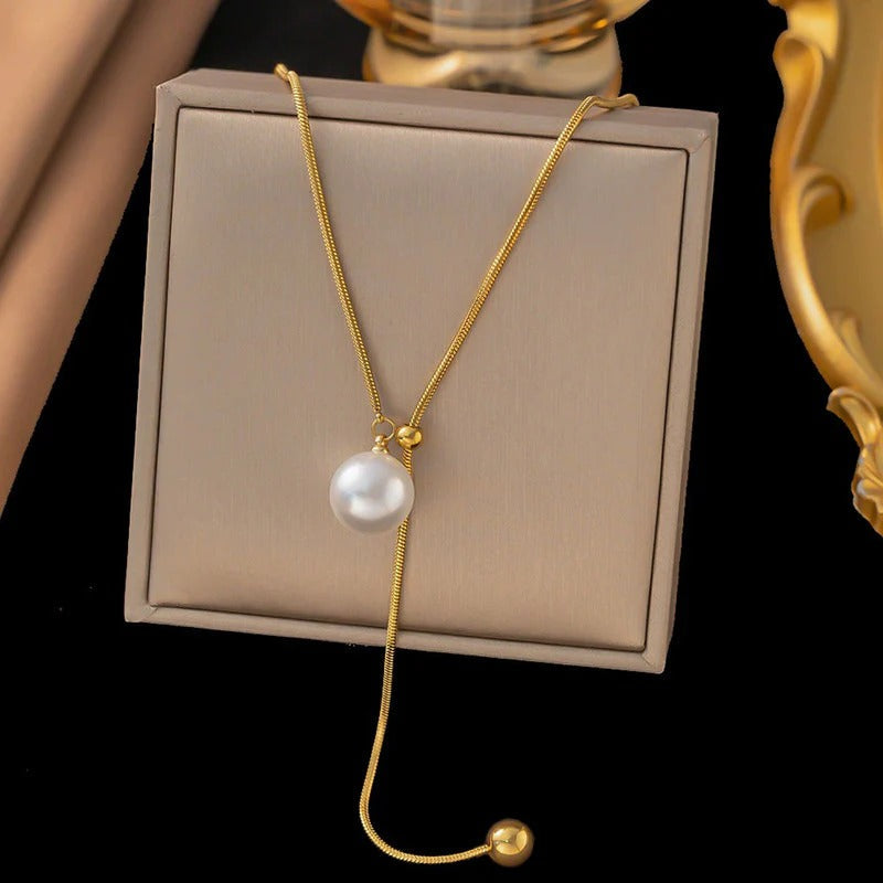 Drop Down Pearl Anti Tarnish Necklace
