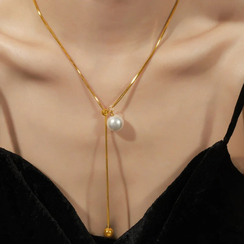 Drop Down Pearl Anti Tarnish Necklace
