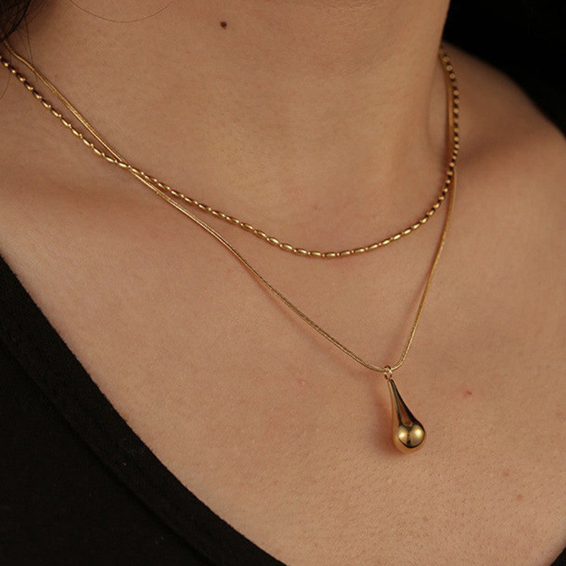 Minimalistic Teardrop Layered Anti Tarnish Necklace