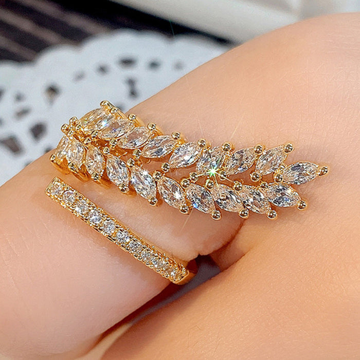 Leaf inspired Adjustable CZ Stone-Studded Ring