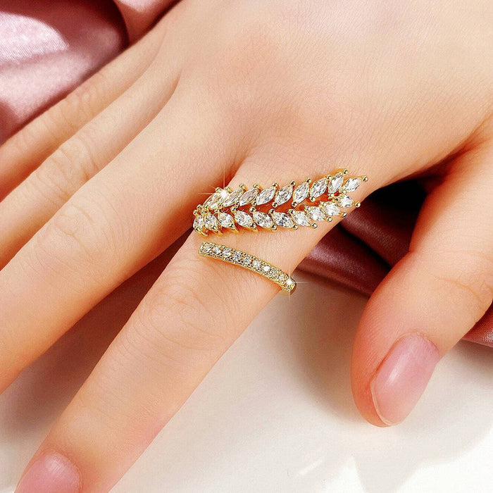 Leaf inspired Adjustable CZ Stone-Studded Ring