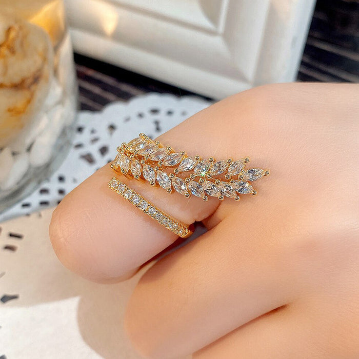 Leaf inspired Adjustable CZ Stone-Studded Ring