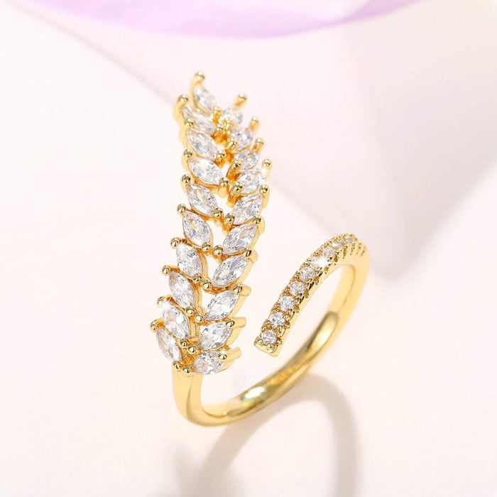 Leaf inspired Adjustable CZ Stone-Studded Ring