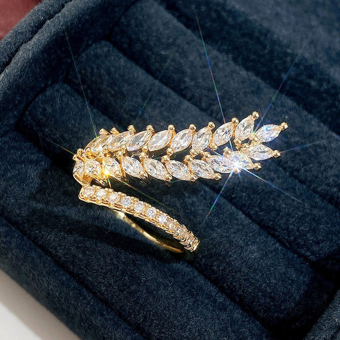 Leaf inspired Adjustable CZ Stone-Studded Ring