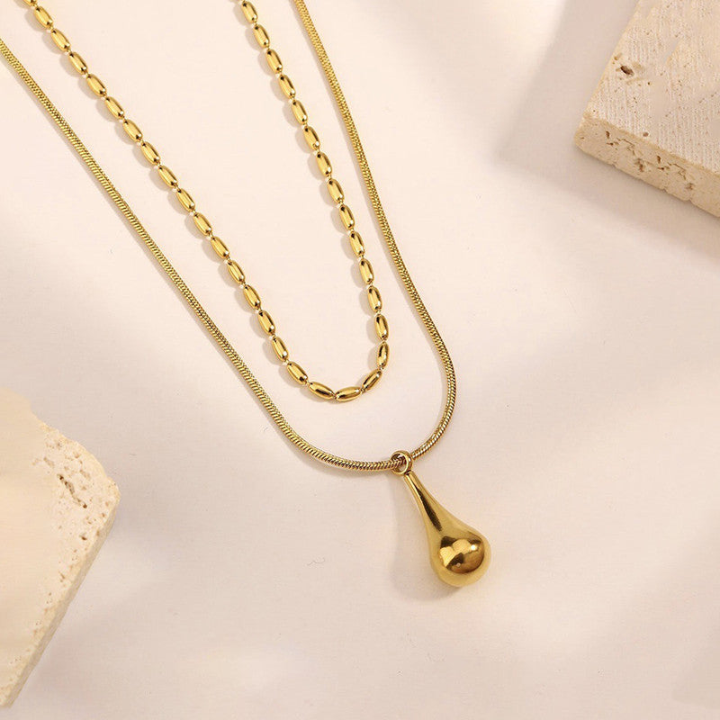 Minimalistic Teardrop Layered Anti Tarnish Necklace